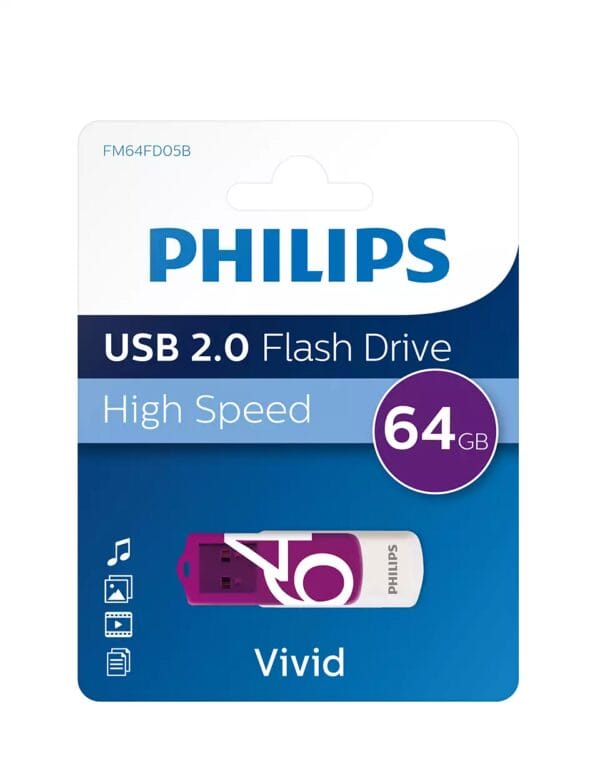 PHILIPS USB 2.0 64GB VIVID ЛИЛАВ